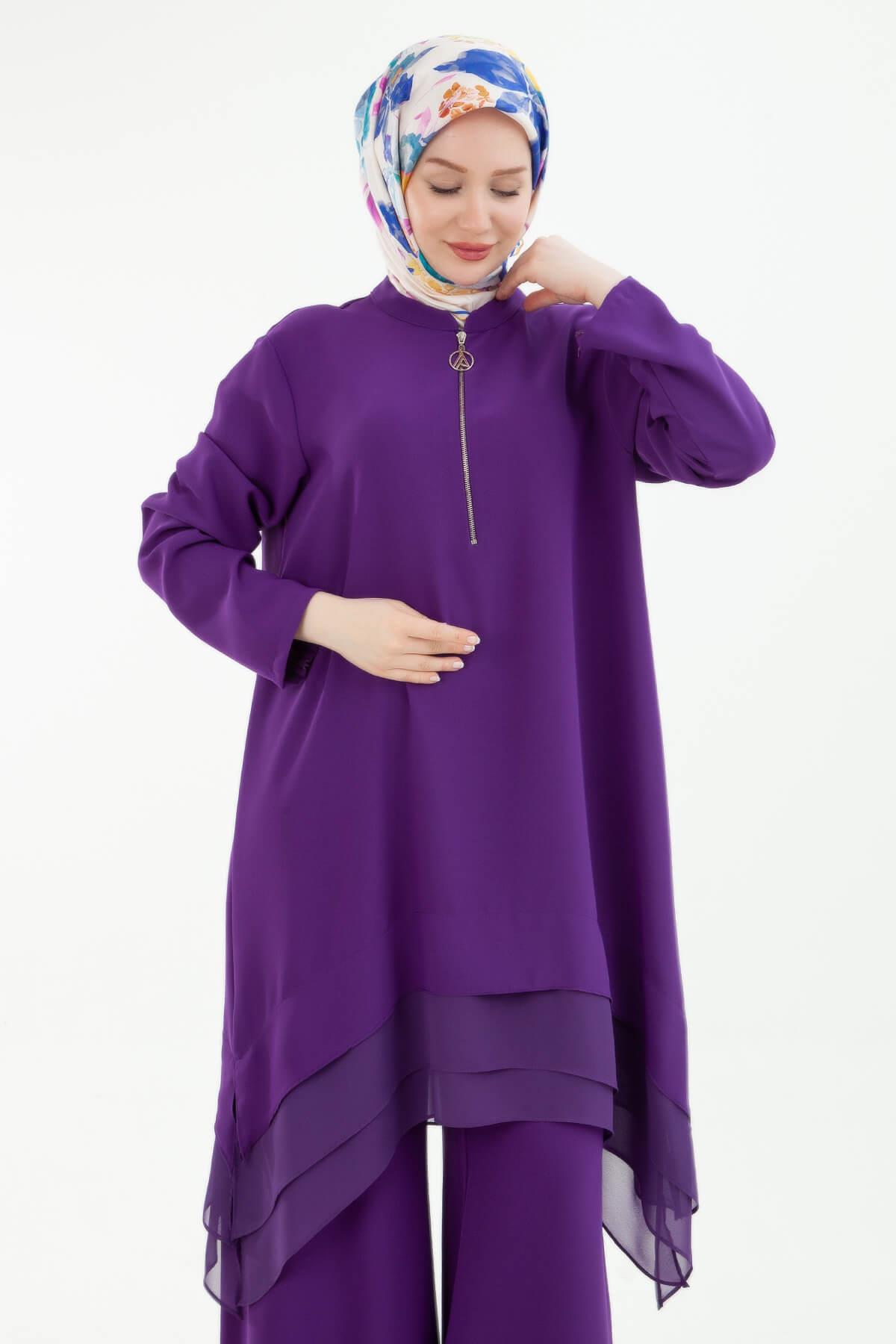 Armine TREND Altı Kot Fermuarlı Pantolonlu Takım Mor 24YT646