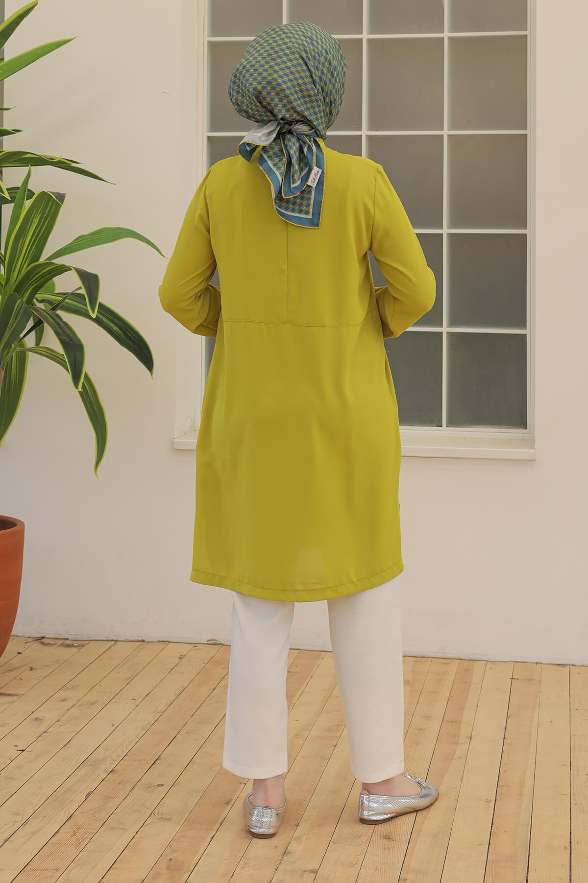 ARMİNE TREND Kare Çıtçıtlı Tunik Fıstık Yeşil 24YT451