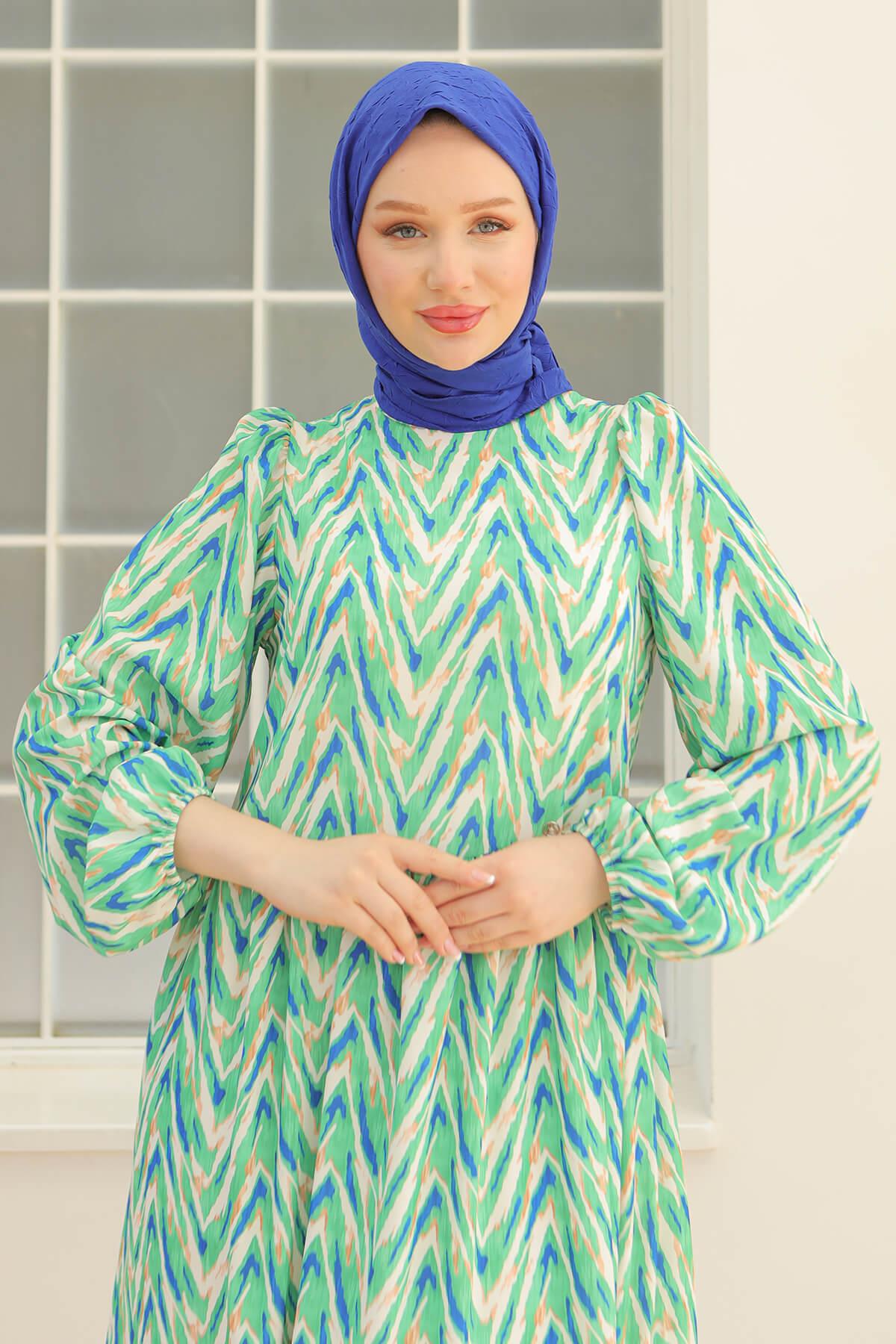 Armine Trend Desenli Elbise Yeşil 24YT914