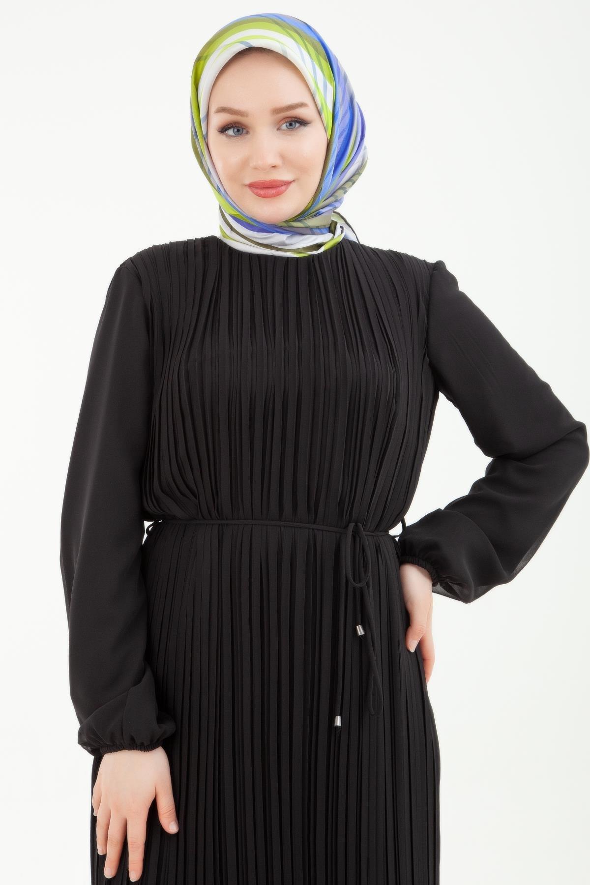 Armine Şifon Pilise Elbise Siyah 23KT905