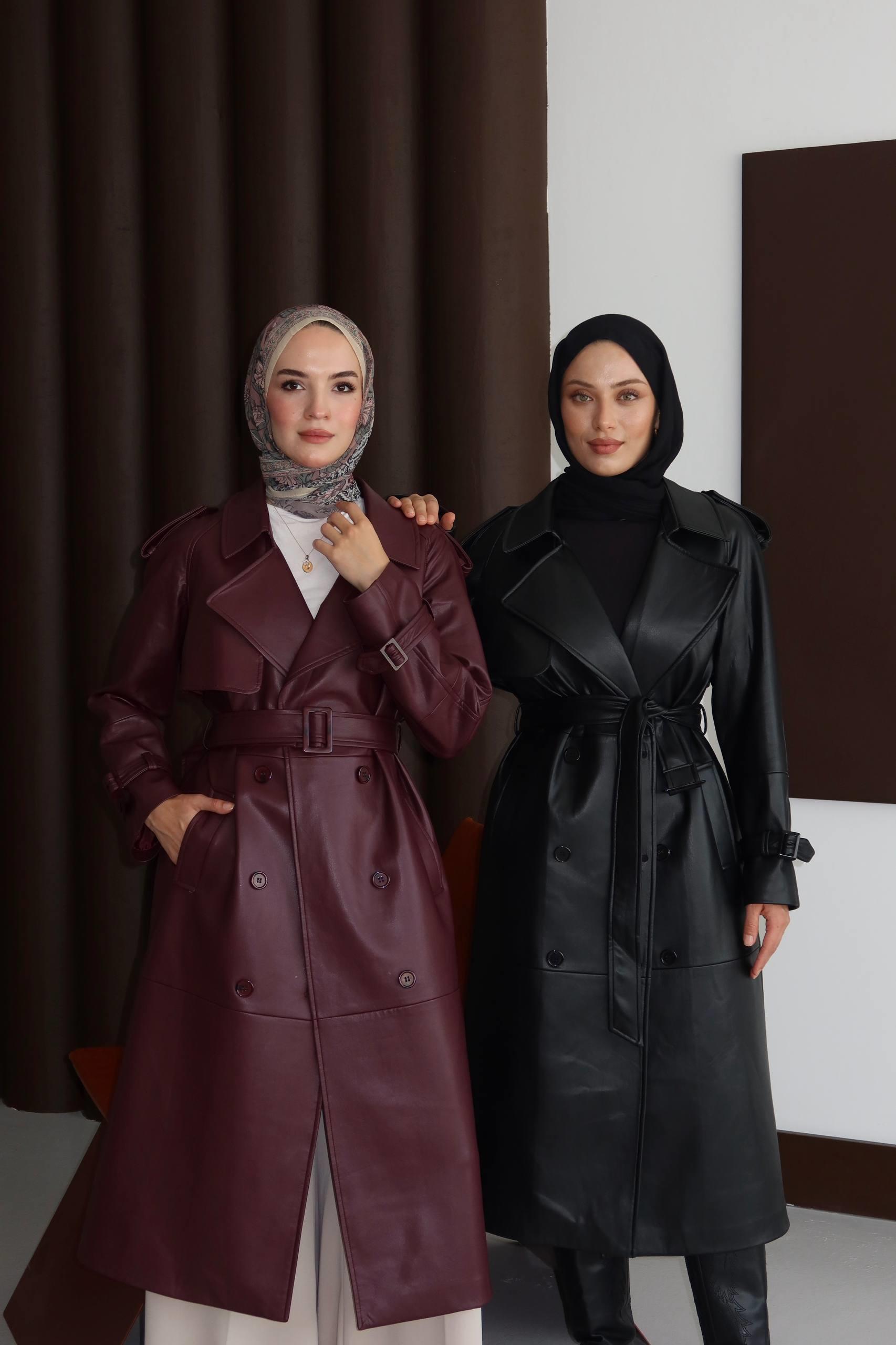 Apoletli Belden Bağcıklı Deri Kap Bordo