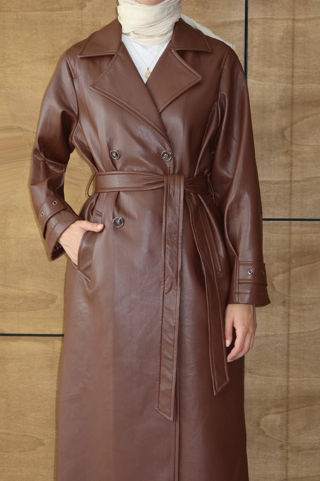 Apoletli Belden Bağcıklı Deri Kap Kahverengi