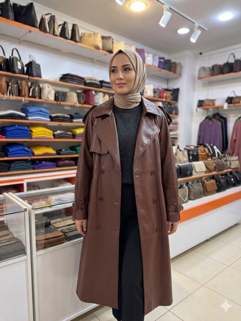 Apoletli Belden Bağcıklı Deri Kap Kahverengi