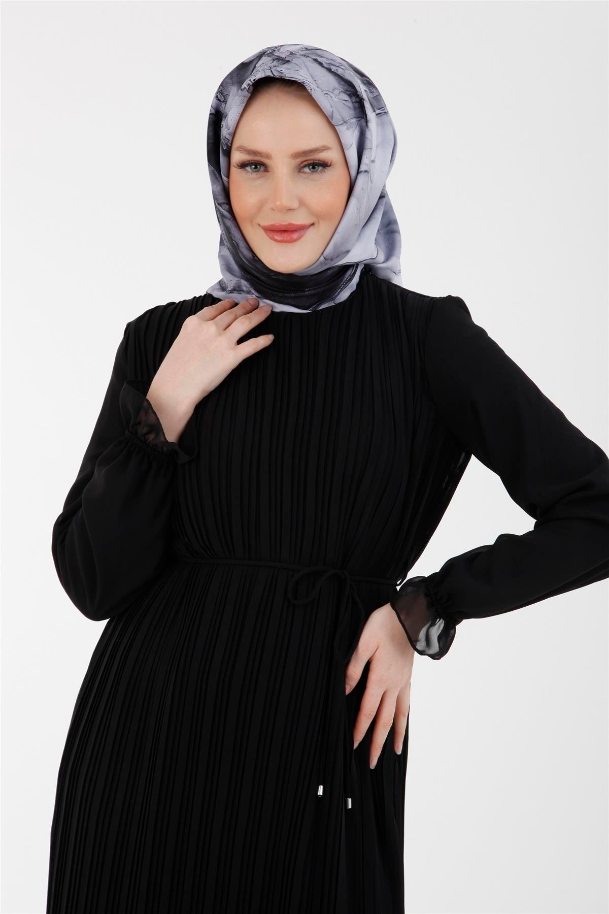 Armine 23YT910 Şifon Pilise Elbise Siyah