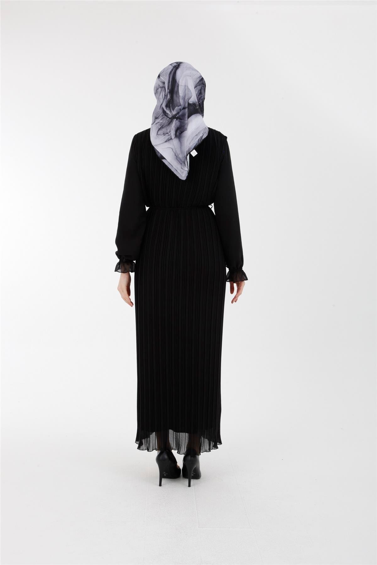 Armine 23YT910 Şifon Pilise Elbise Siyah