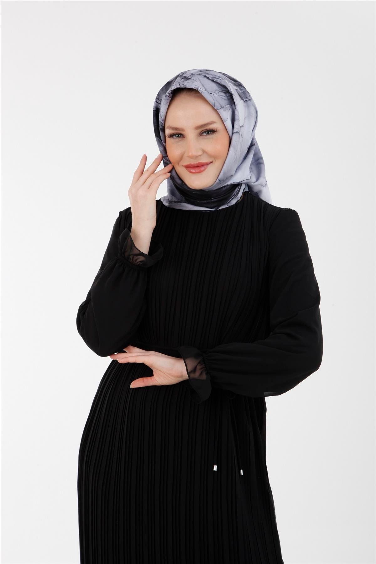 Armine 23YT910 Şifon Pilise Elbise Siyah