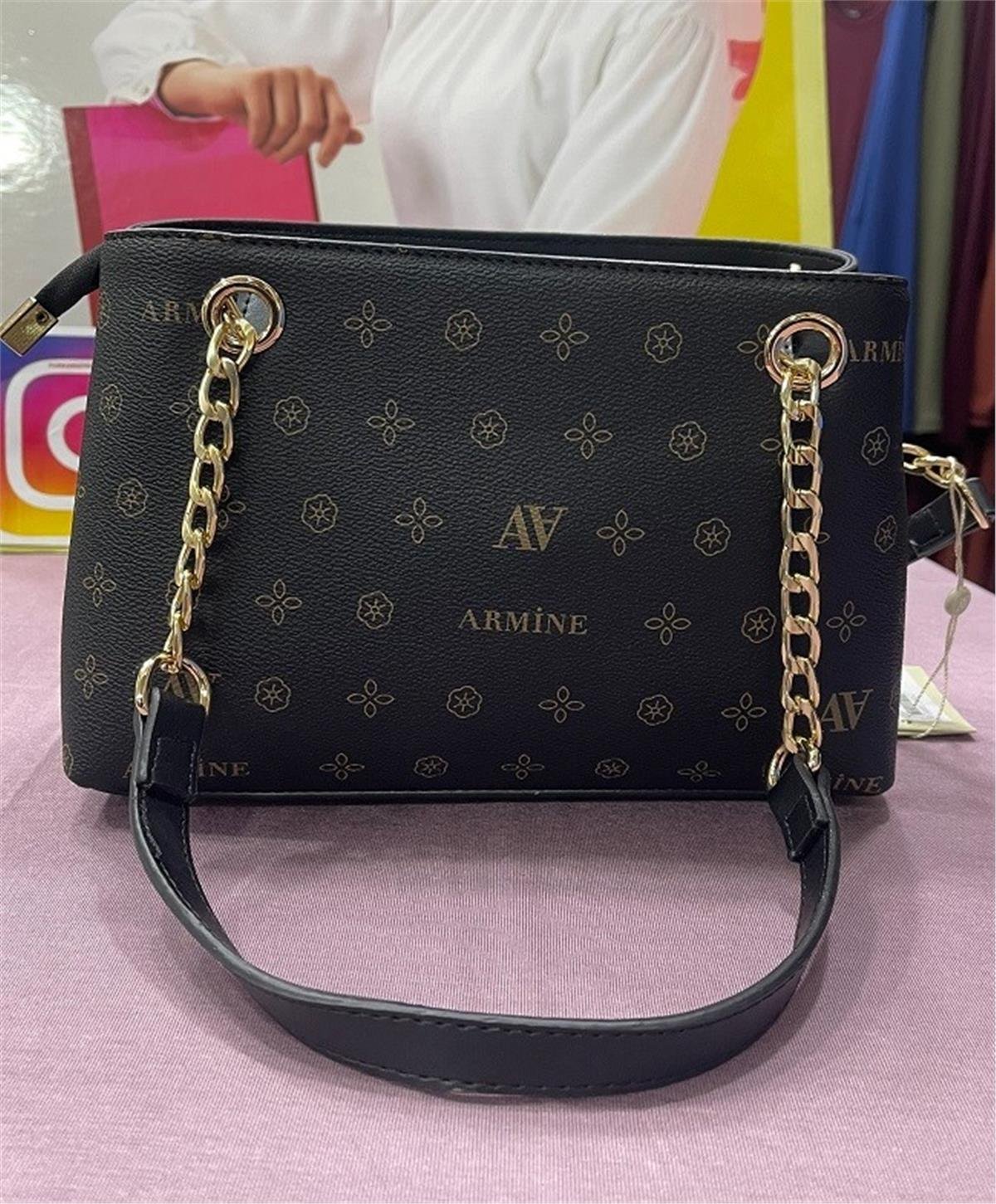 Armine 332 Bayan Çanta Siyah Baskılı