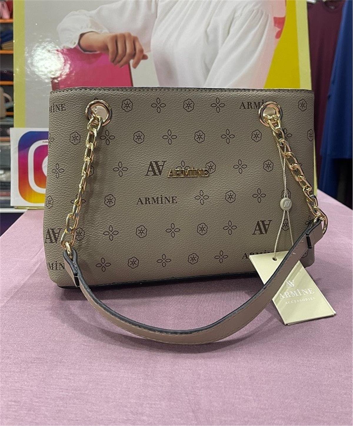 Armine 332 Bayan Çanta Vizon Baskılı