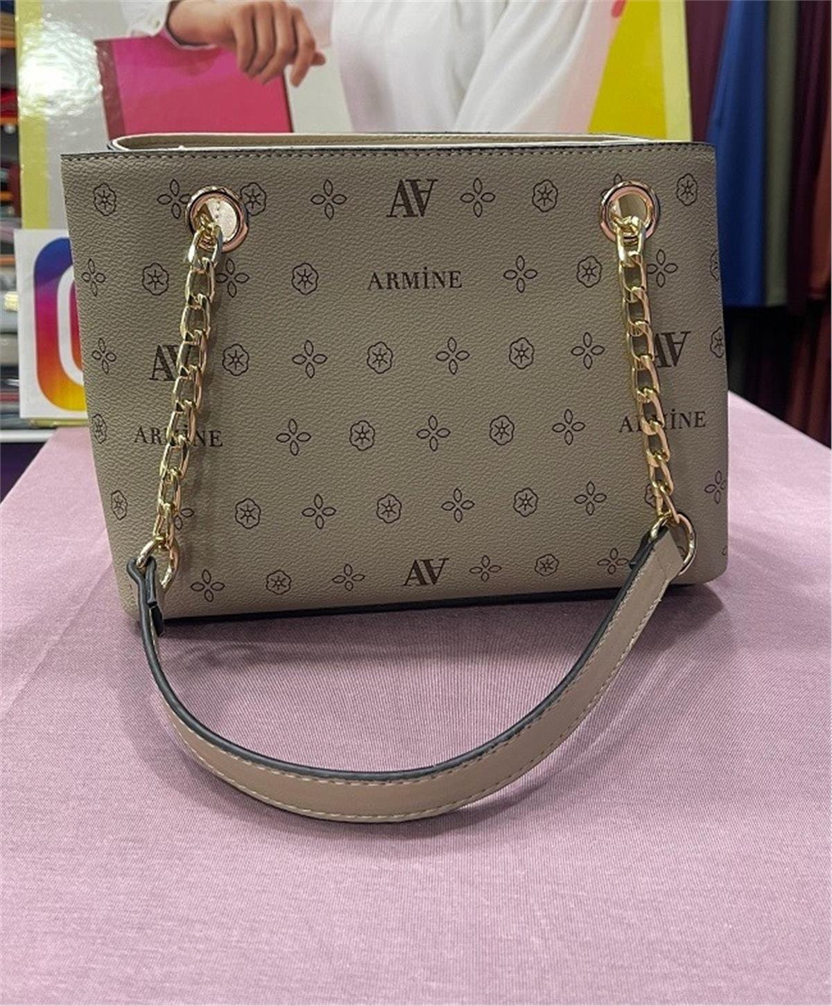 Armine 332 Bayan Çanta Vizon Baskılı