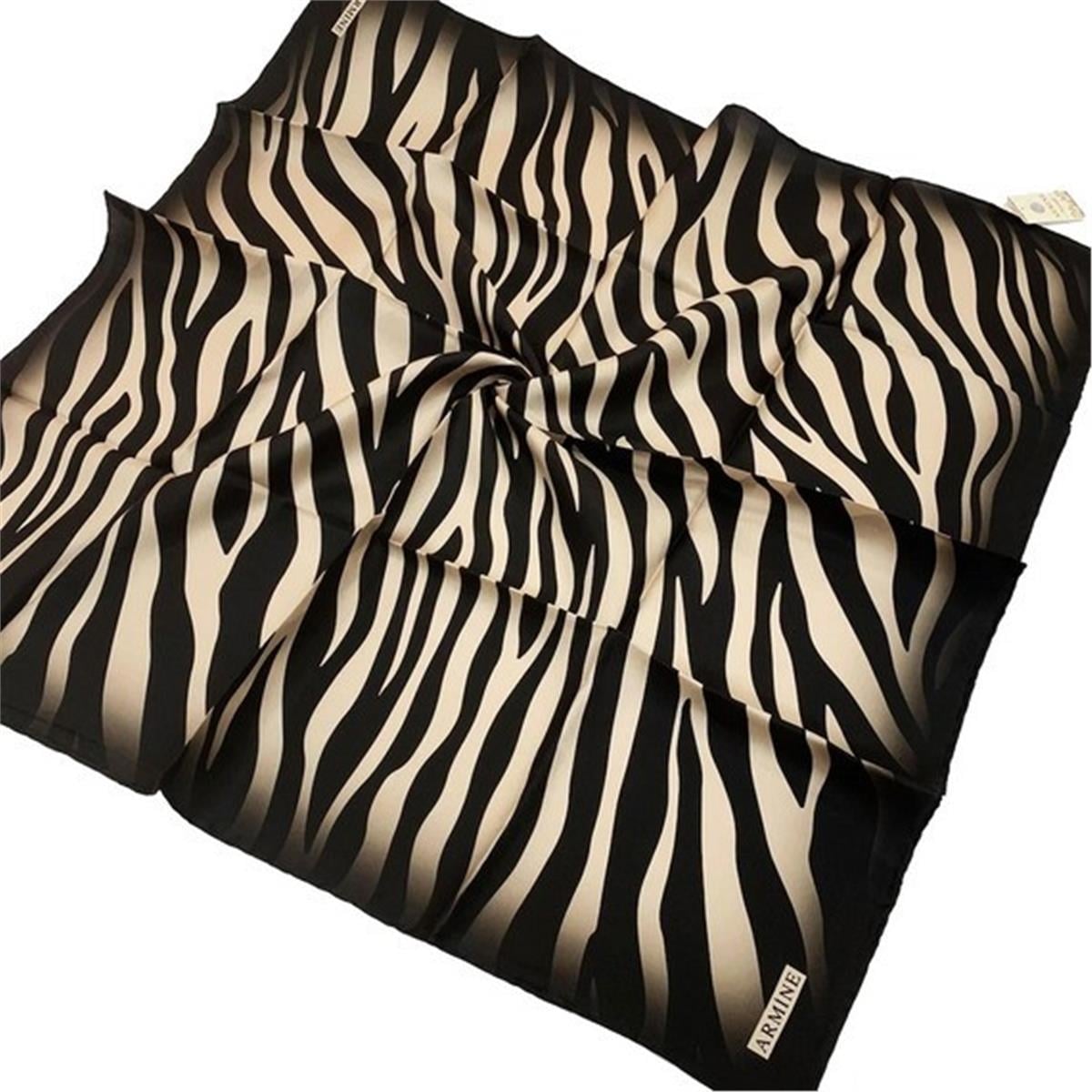 Armine 8274D-02 Sura İpek Eşarp Zebra Siyah