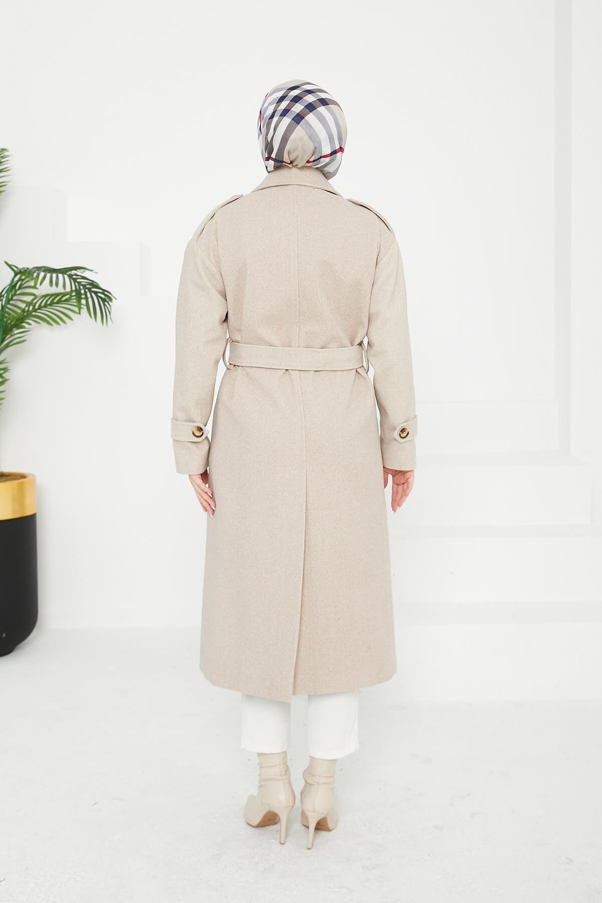 Armine Aller Detaylı Düğmeli Manto Bej 25KT1729