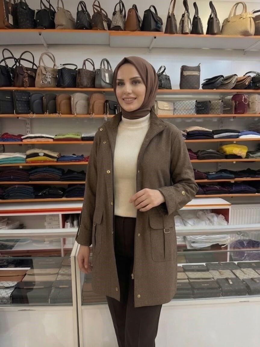 Armine Gold Toka Detaylı Oval Kesim Ceket Kahverengi AGKP1214