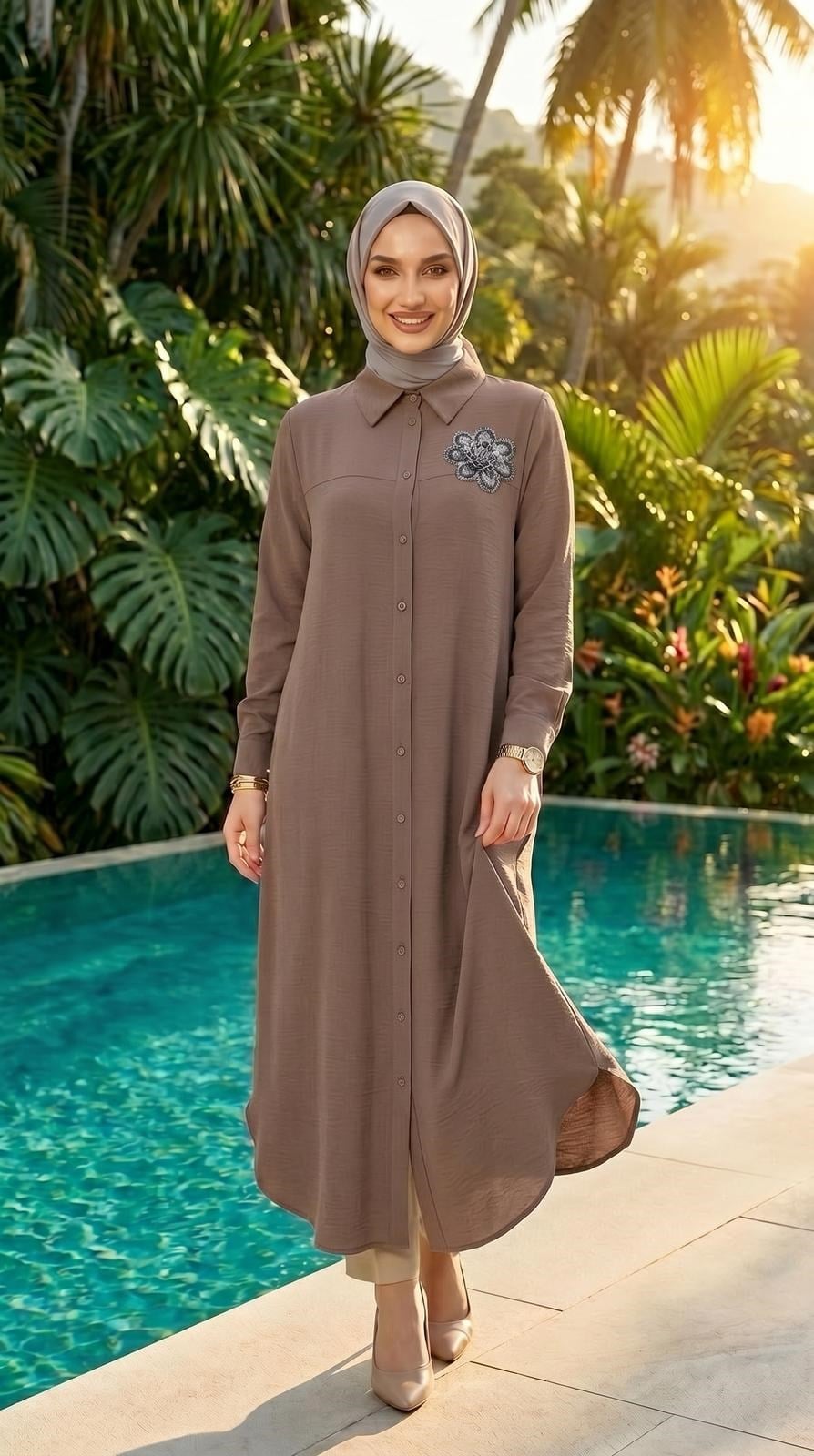 Armine TEND Çiçek Detaylı Tunik Bej 26YT403