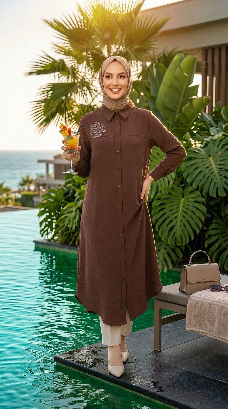 Armine TEND Çiçek Detaylı Tunik Cappucino 26YT403