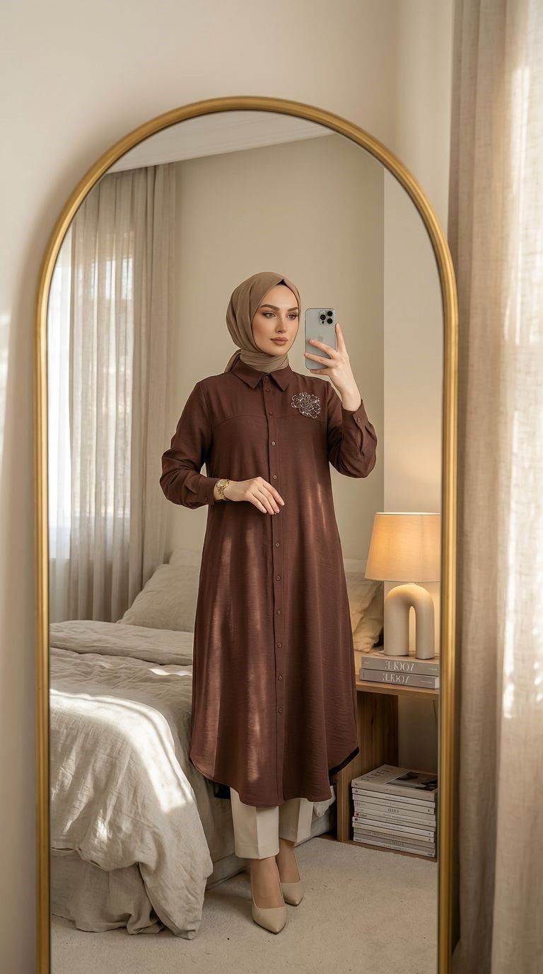 Armine TEND Çiçek Detaylı Tunik Cappucino 26YT403