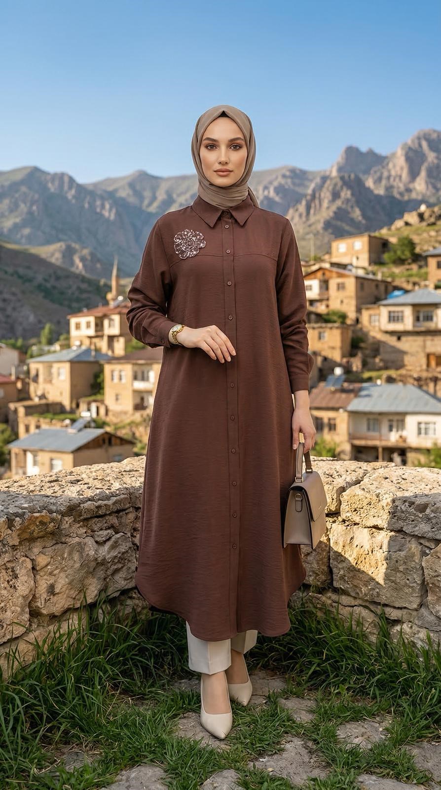 Armine TEND Çiçek Detaylı Tunik Cappucino 26YT403