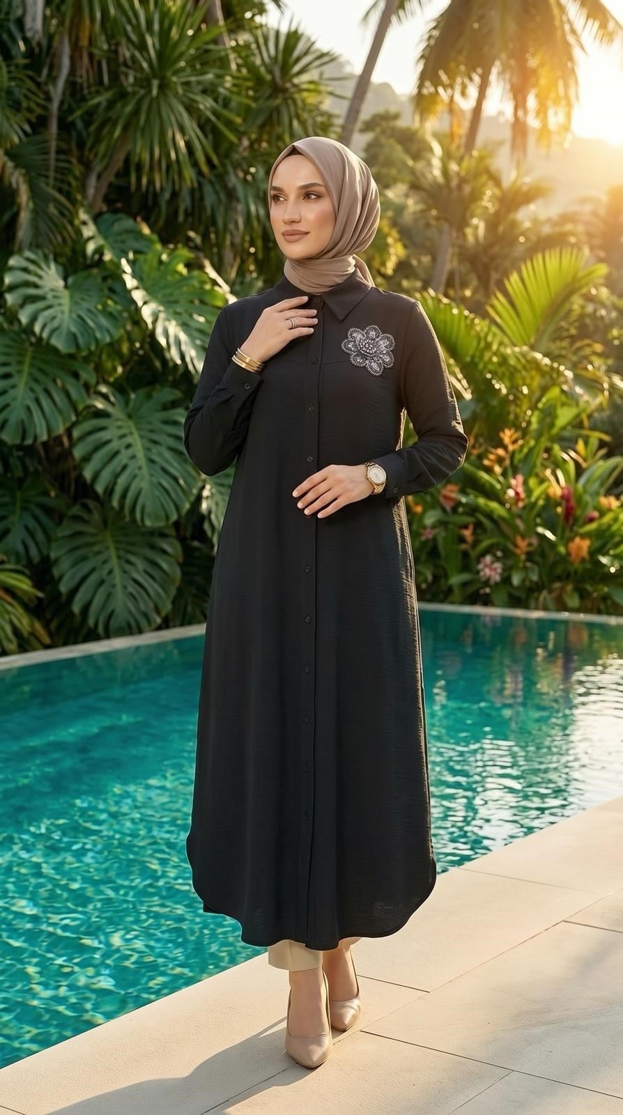 Armine TEND Çiçek Detaylı Tunik Siyah 26YT403