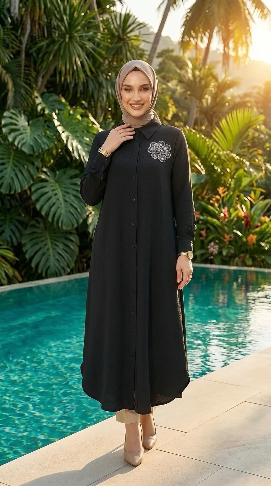 Armine TEND Çiçek Detaylı Tunik Siyah 26YT403