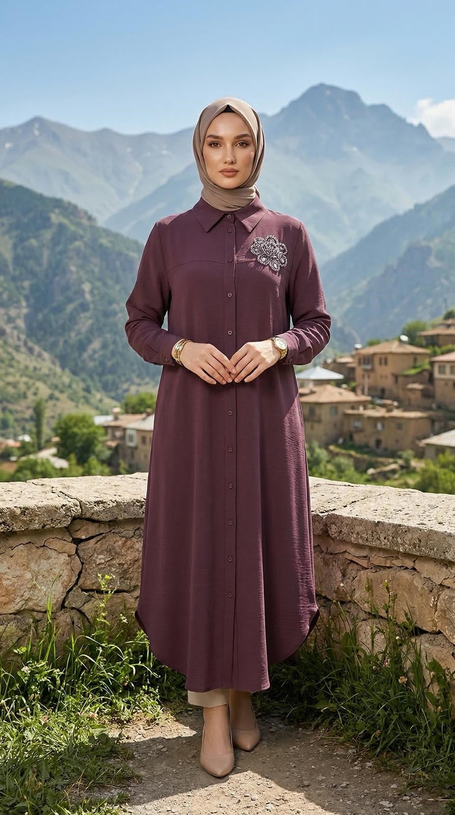 Armine TEND Çiçek Detaylı Tunik Vişne 26YT403