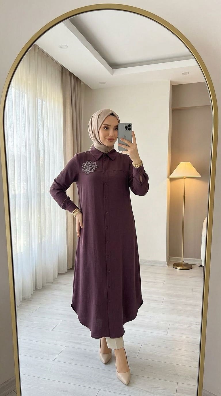 Armine TEND Çiçek Detaylı Tunik Vişne 26YT403