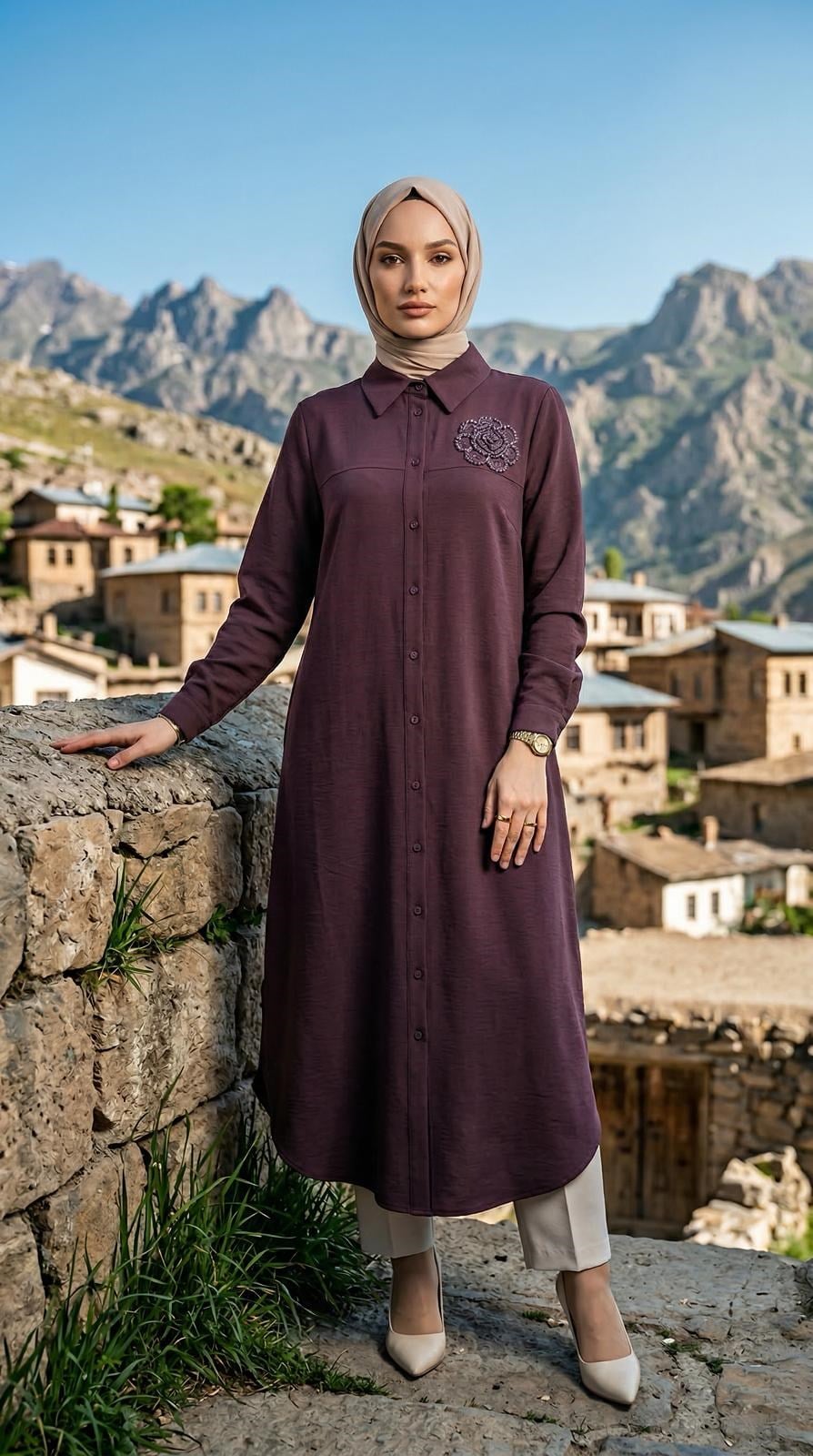 Armine TEND Çiçek Detaylı Tunik Vişne 26YT403