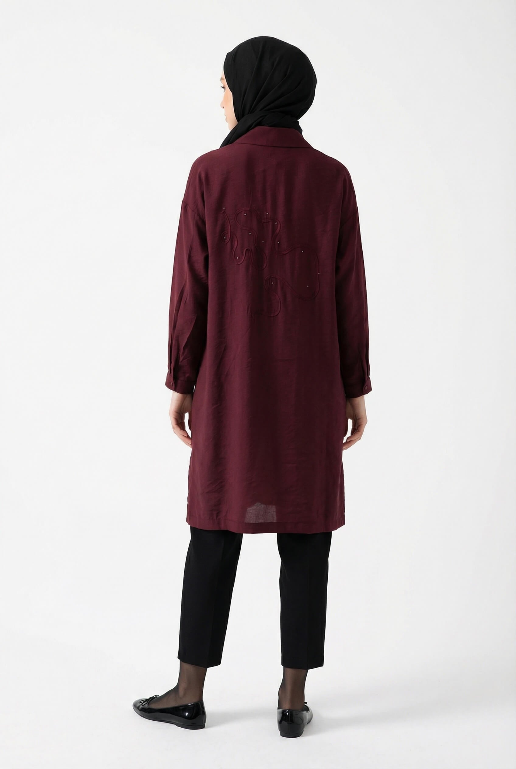 Armine TREND Arkası İşlemeli Tunik Bordo 26YT418