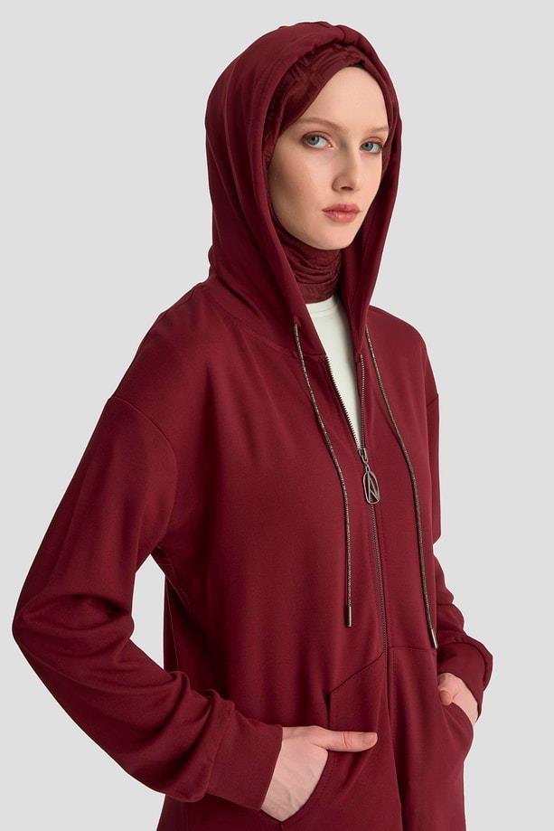 Armine TREND Bağcıklı Kapüşonlu 2 İplik Tunik Bordo 25KT448