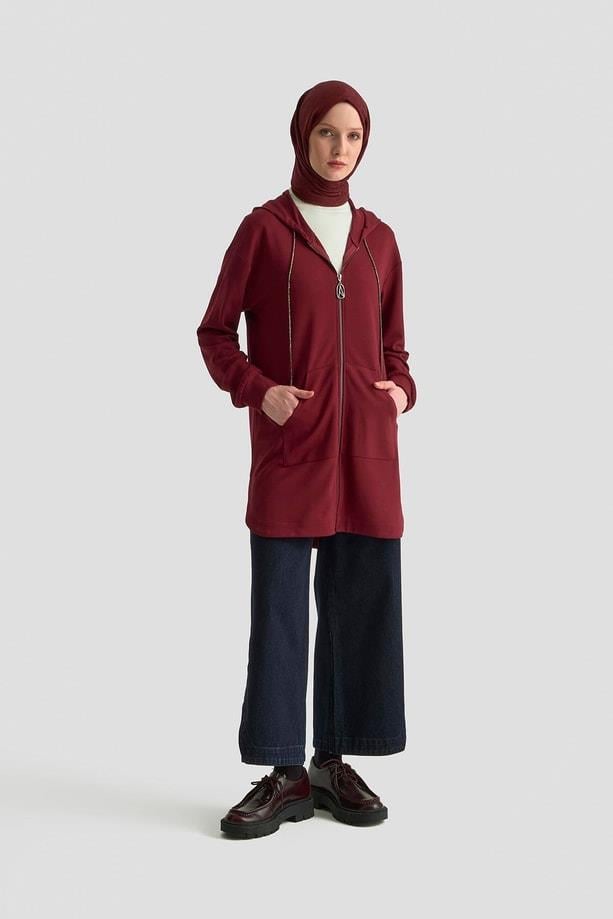Armine TREND Bağcıklı Kapüşonlu 2 İplik Tunik Bordo 25KT448