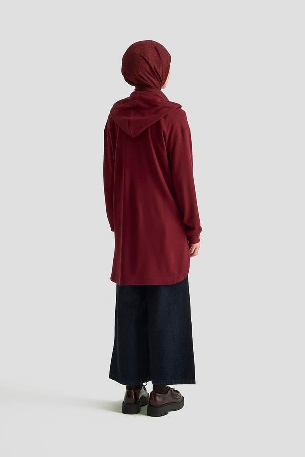 Armine TREND Bağcıklı Kapüşonlu 2 İplik Tunik Bordo 25KT448