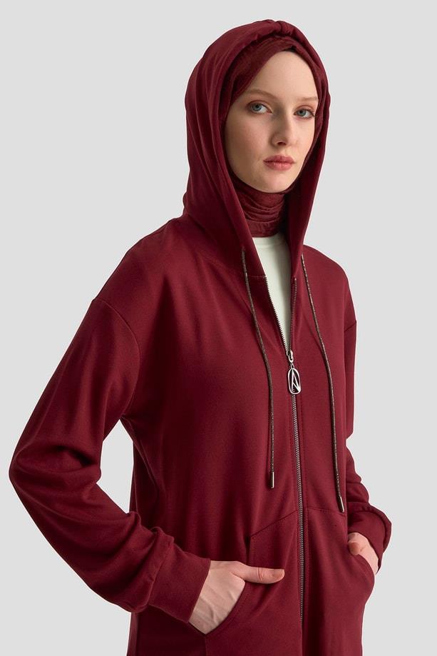 Armine TREND Bağcıklı Kapüşonlu 2 İplik Tunik Bordo 25KT448