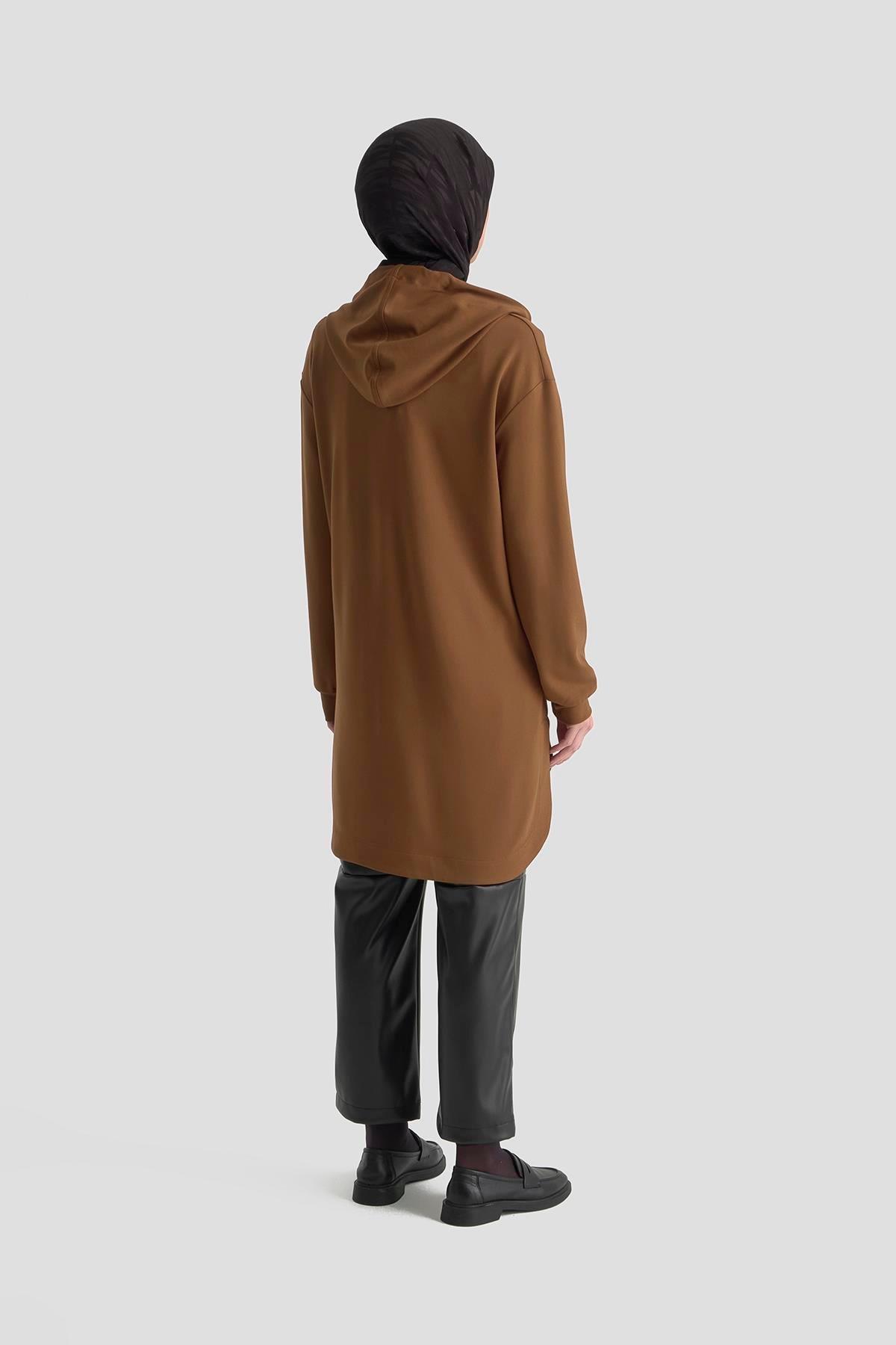 Armine TREND Bağcıklı Kapüşonlu 2 İplik Tunik Taba 25KT448