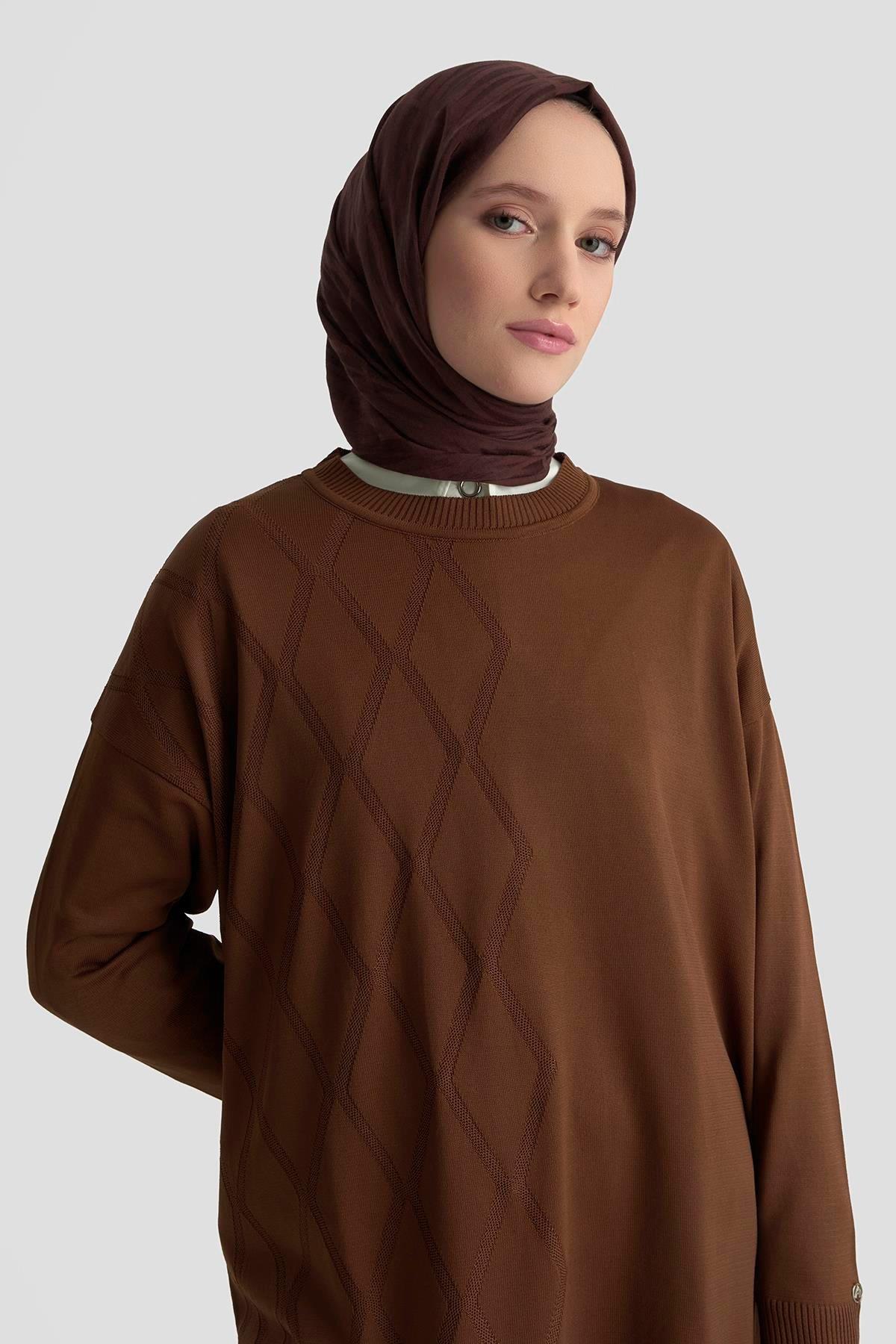 Armine TREND Baklava Desen Detaylı Triko Tunik Tobacco 25YTD4118