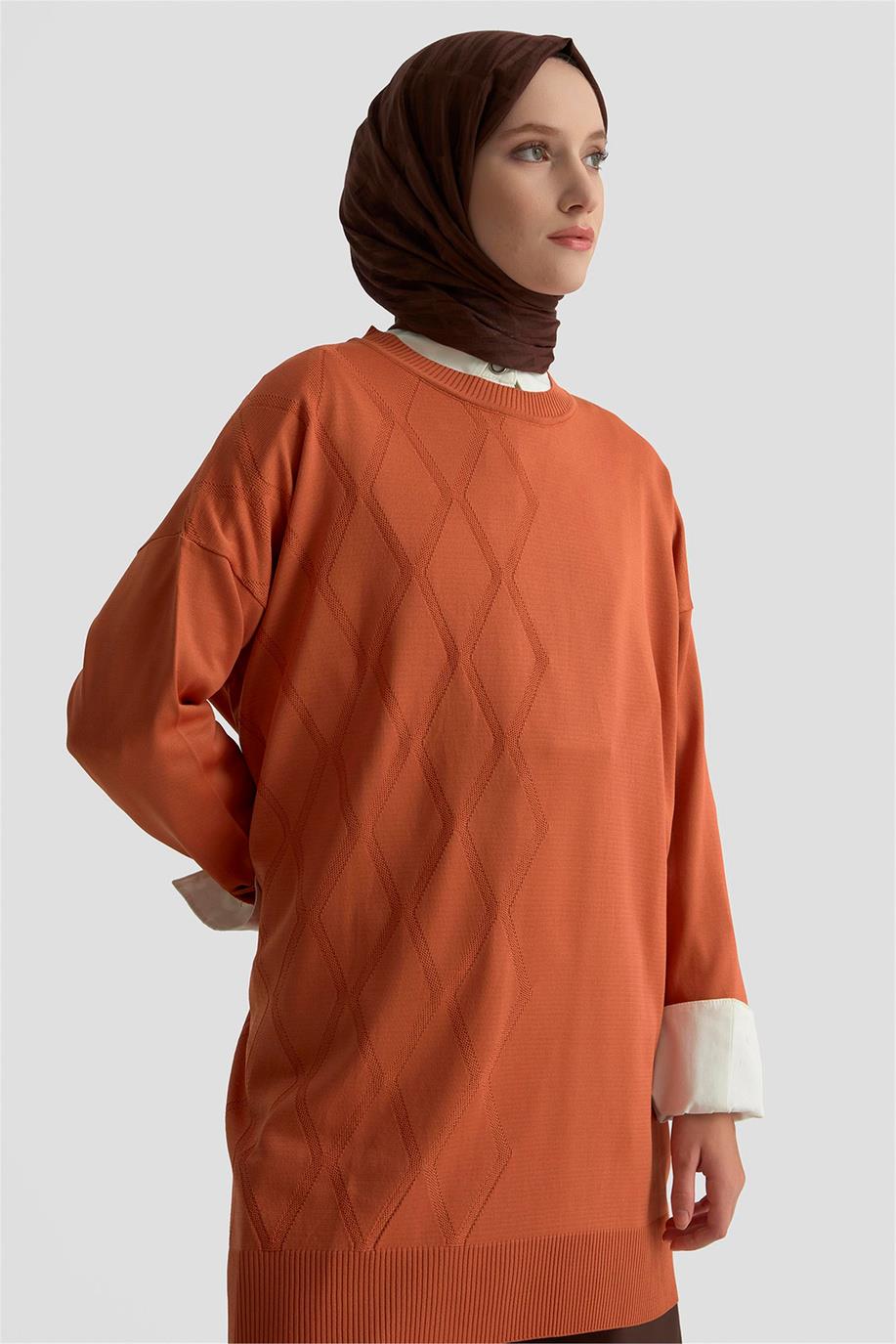 Armine TREND Baklava Desen Detaylı Triko Tunik Şeftali 25YTD4118