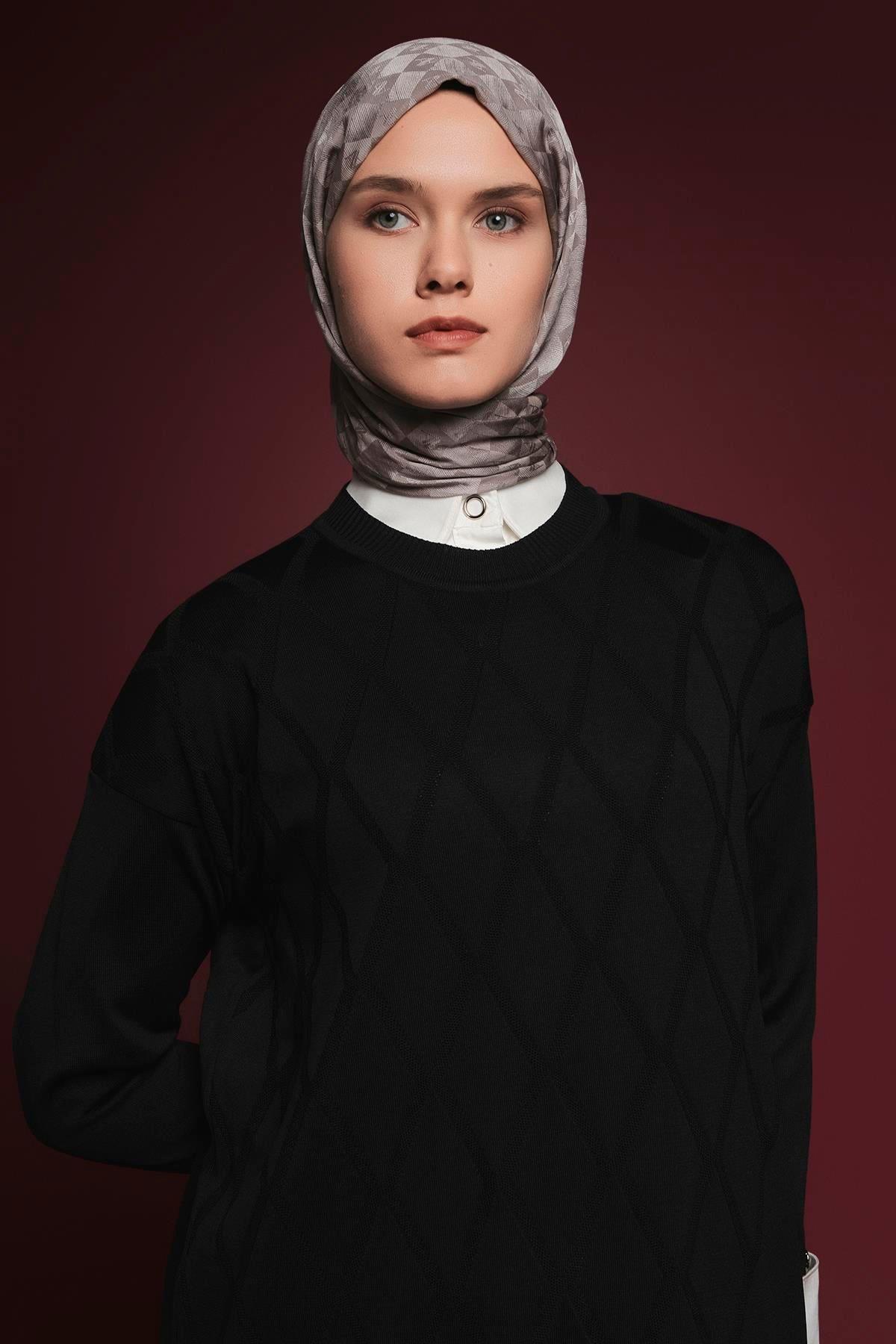 Armine TREND Baklava Desen Triko Elbise Siyah 25YTD957