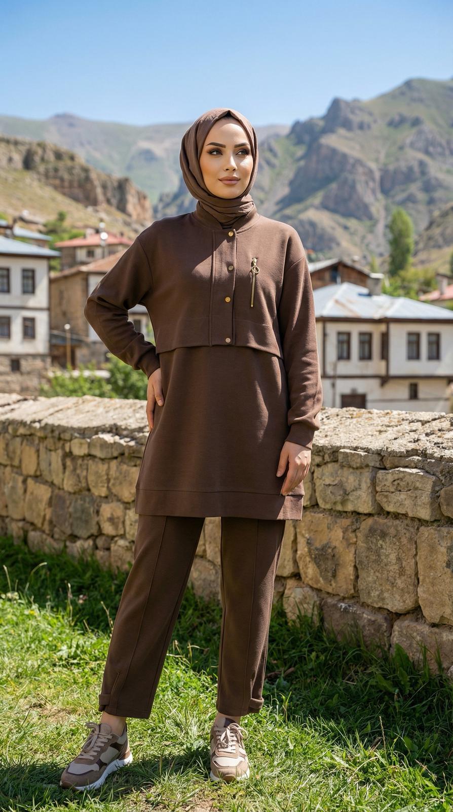 Armine TREND Bayan Spor Pantolonlu Takım Kahverengi 25KT661