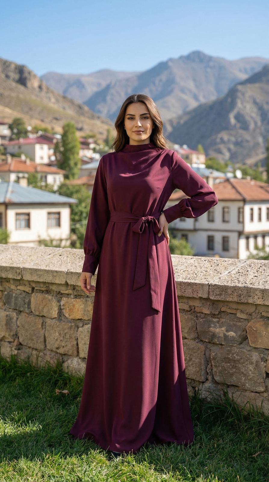 Armine TREND Bayan Uzun Elbise Mürdüm 26YT904