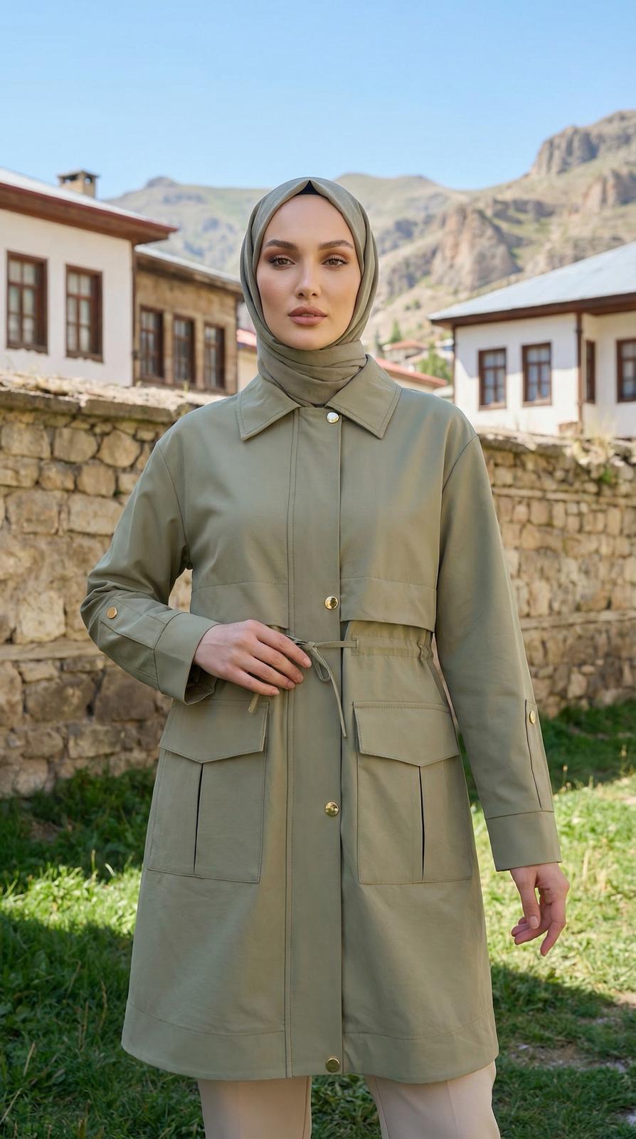 Armine TREND Belden Bağcıklı Ceket Kap Yeşil 26YT504