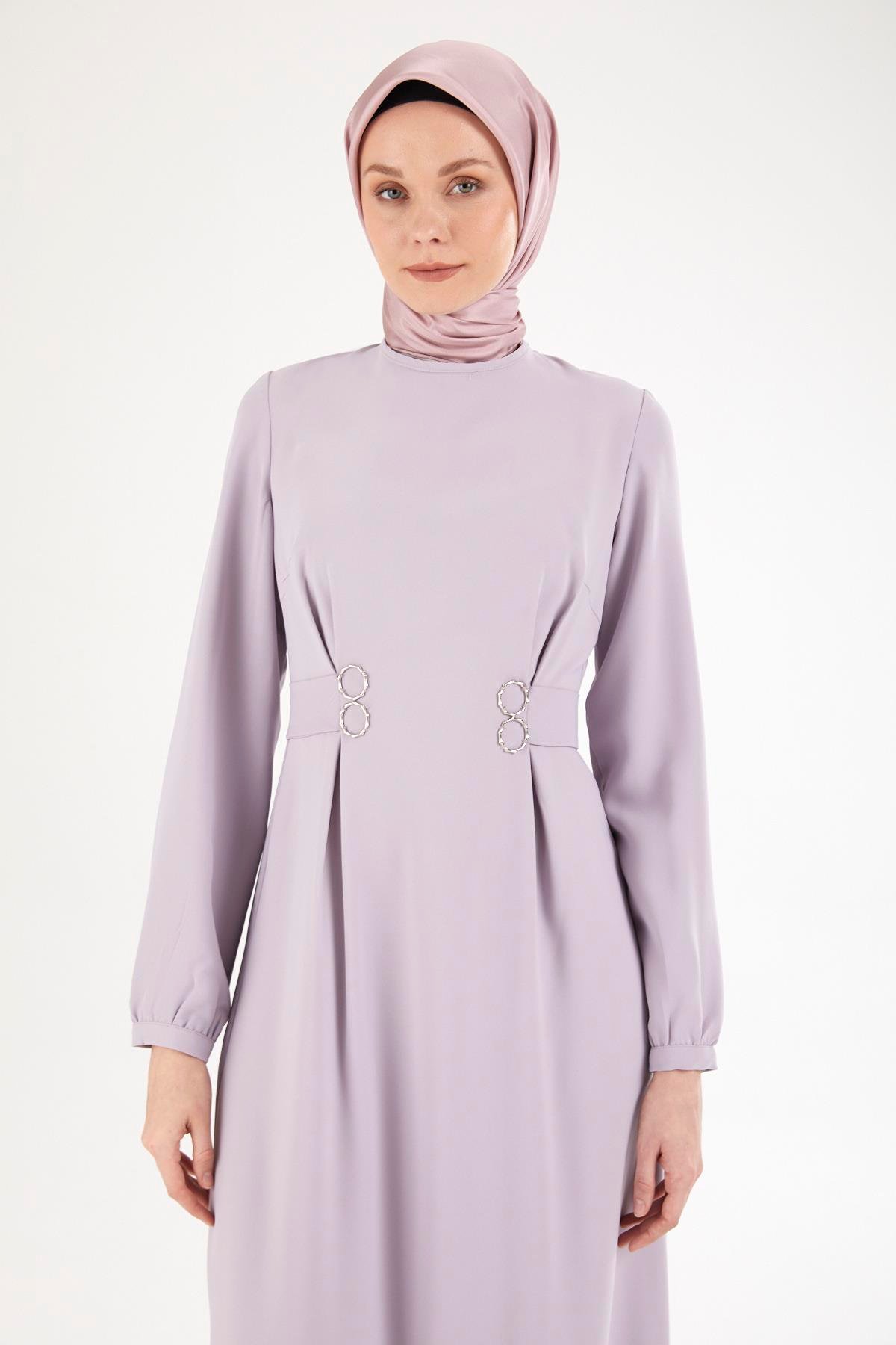 Armine TREND Belden Bağcıklı Manşetli Krep Elbise Lila 25YT926