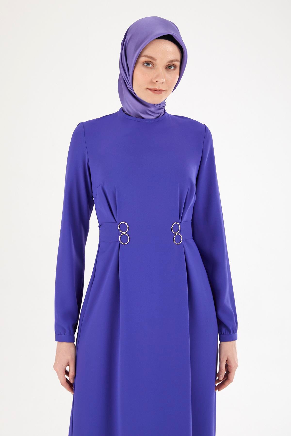 Armine TREND Belden Bağcıklı Manşetli Krep Elbise Morcivert 25YT926