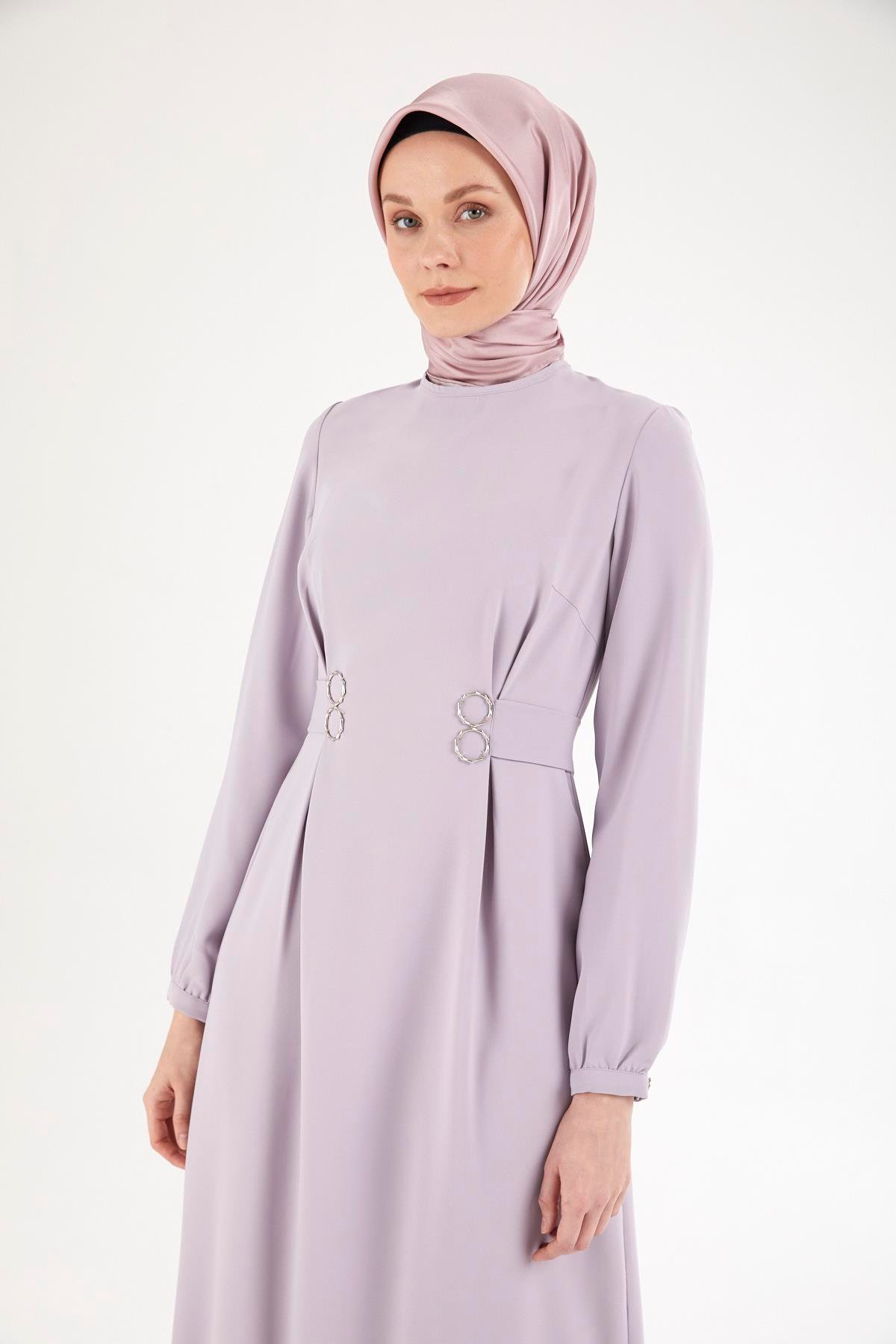 Armine TREND Belden Bağcıklı Manşetli Krep Elbise Lila 25YT926
