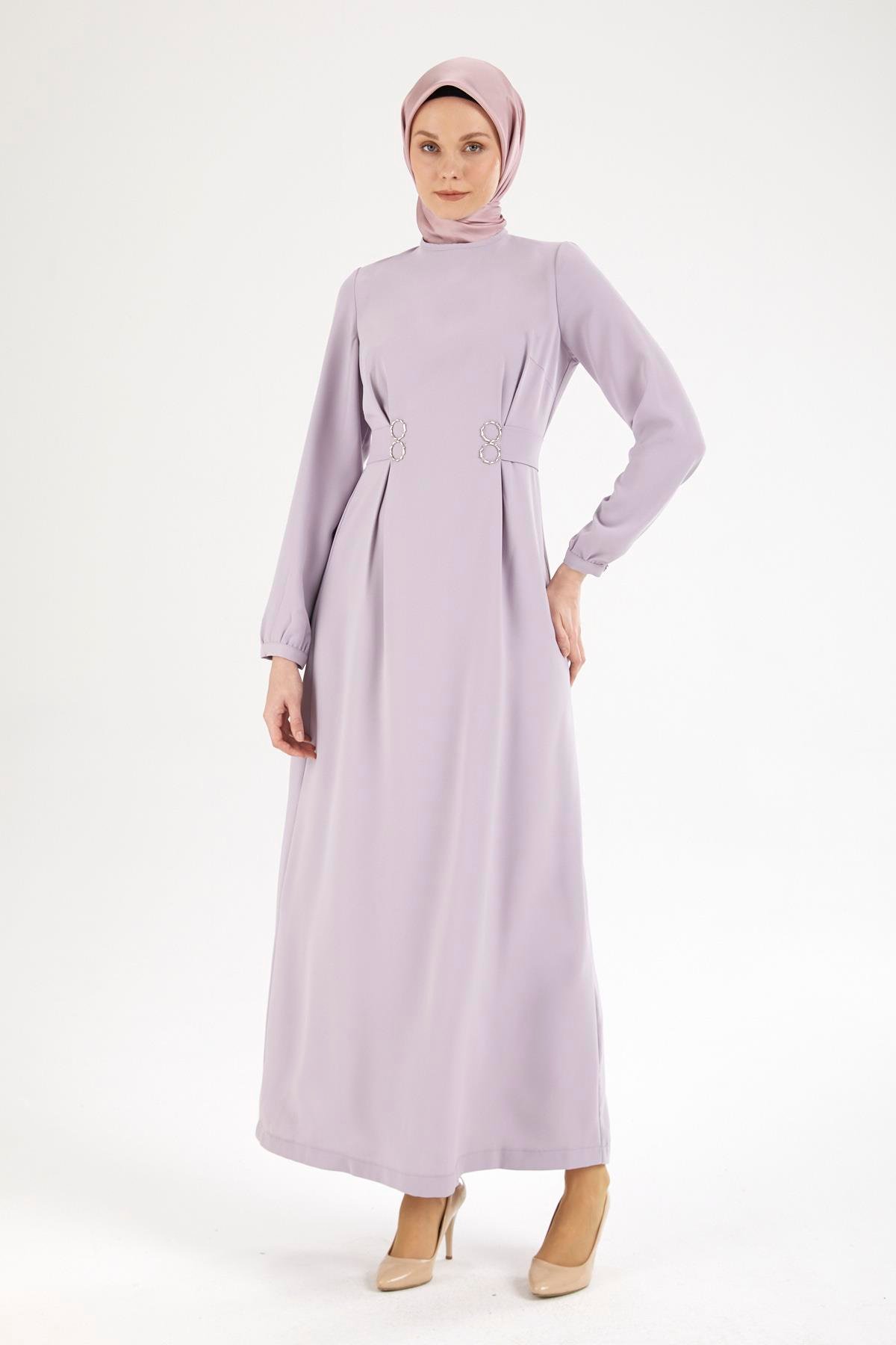 Armine TREND Belden Bağcıklı Manşetli Krep Elbise Lila 25YT926