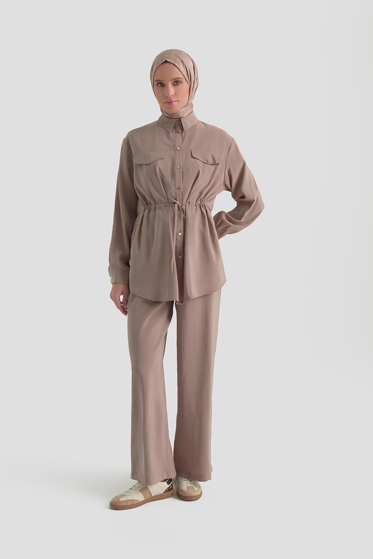 Armine TREND Belden Bağcıklı Spor Pantolonlu Cupra Takım Vizon 26YT619