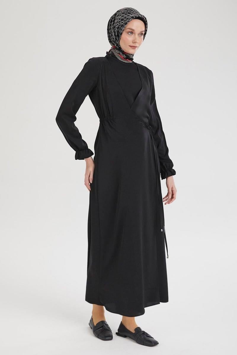 Armine TREND Beli Büzgülü Elbise Siyah 25YT944