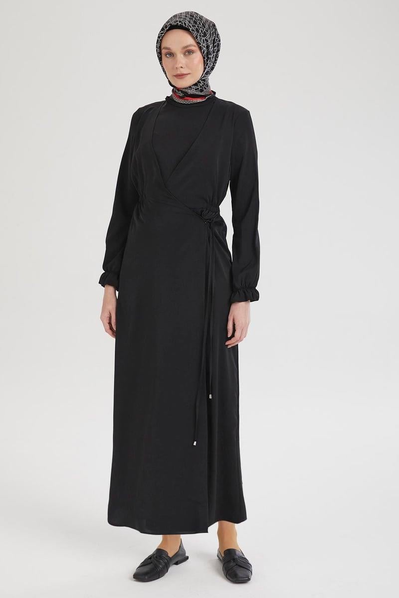 Armine TREND Beli Büzgülü Elbise Siyah 25YT944