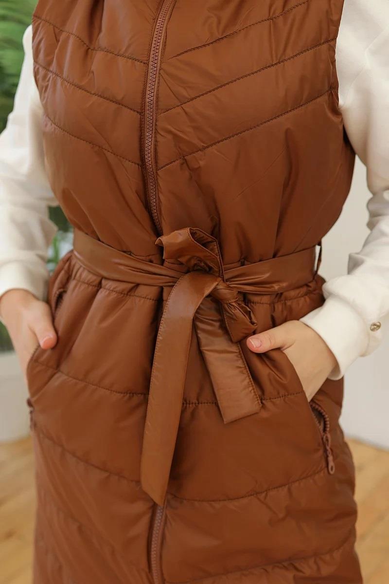 ARMİNE TREND Beli Kemerli Yelek Taba 23KT508