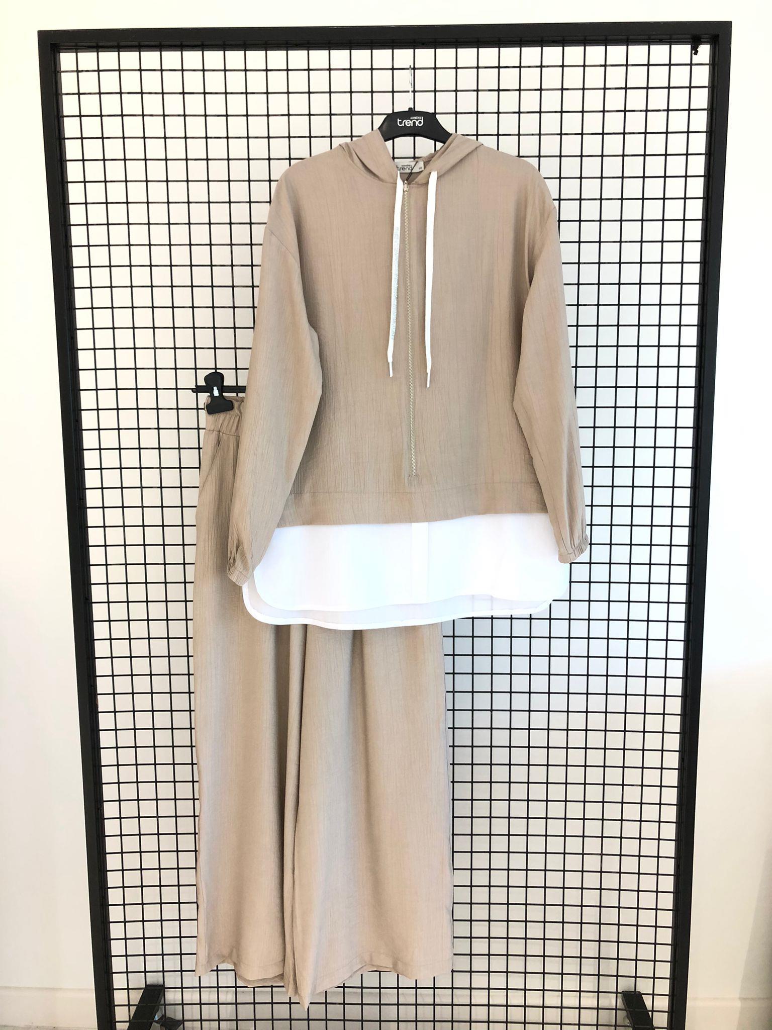 Armine TREND Beyaz Gömlek Detaylı Pantolonlu Takım Bej 25YT697