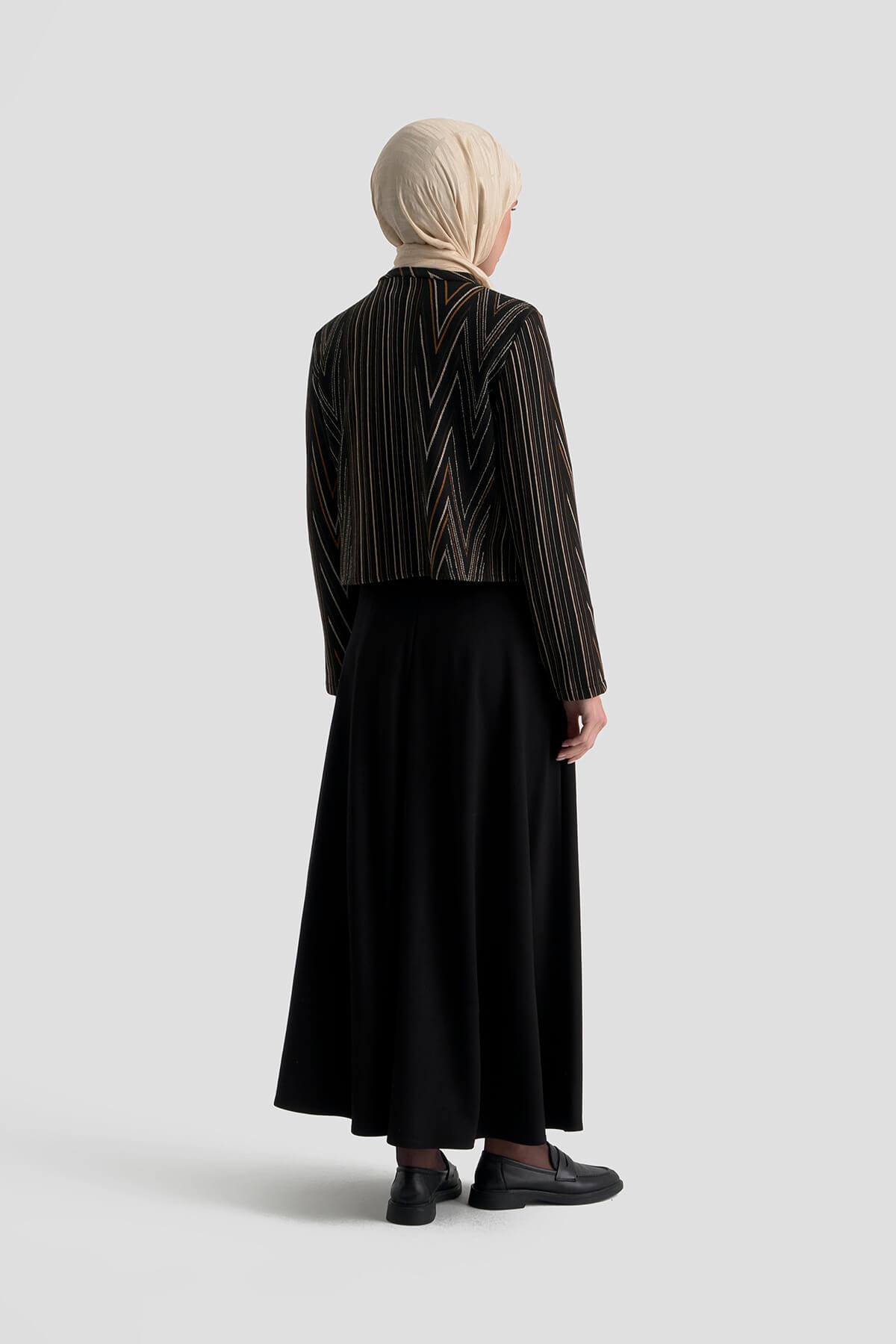 Armine TREND Bluz Desenli Etekli Takım Kahverengi 25KT6117