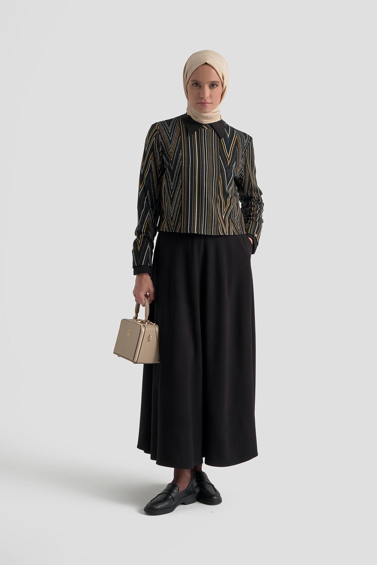 Armine TREND Bluz Desenli Etekli Takım Kahverengi 25KT6117