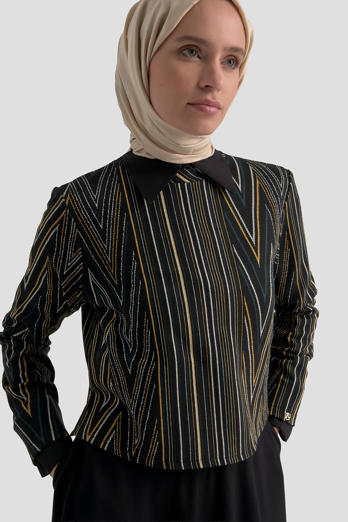 Armine TREND Bluz Desenli Etekli Takım Kahverengi 25KT6117