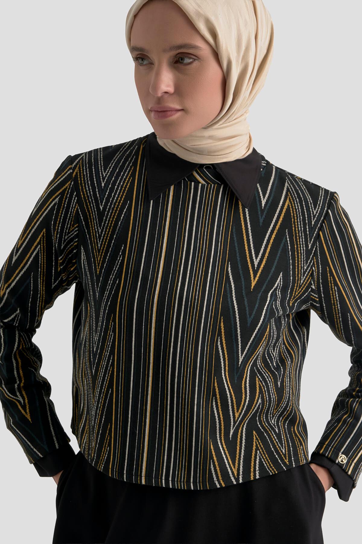 Armine TREND Bluz Desenli Etekli Takım Kahverengi 25KT6117